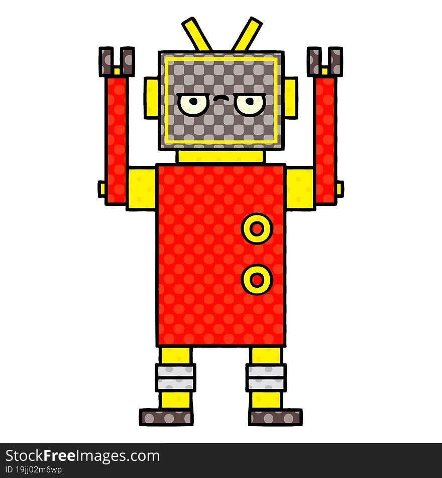 comic book style cartoon of a annoyed robot