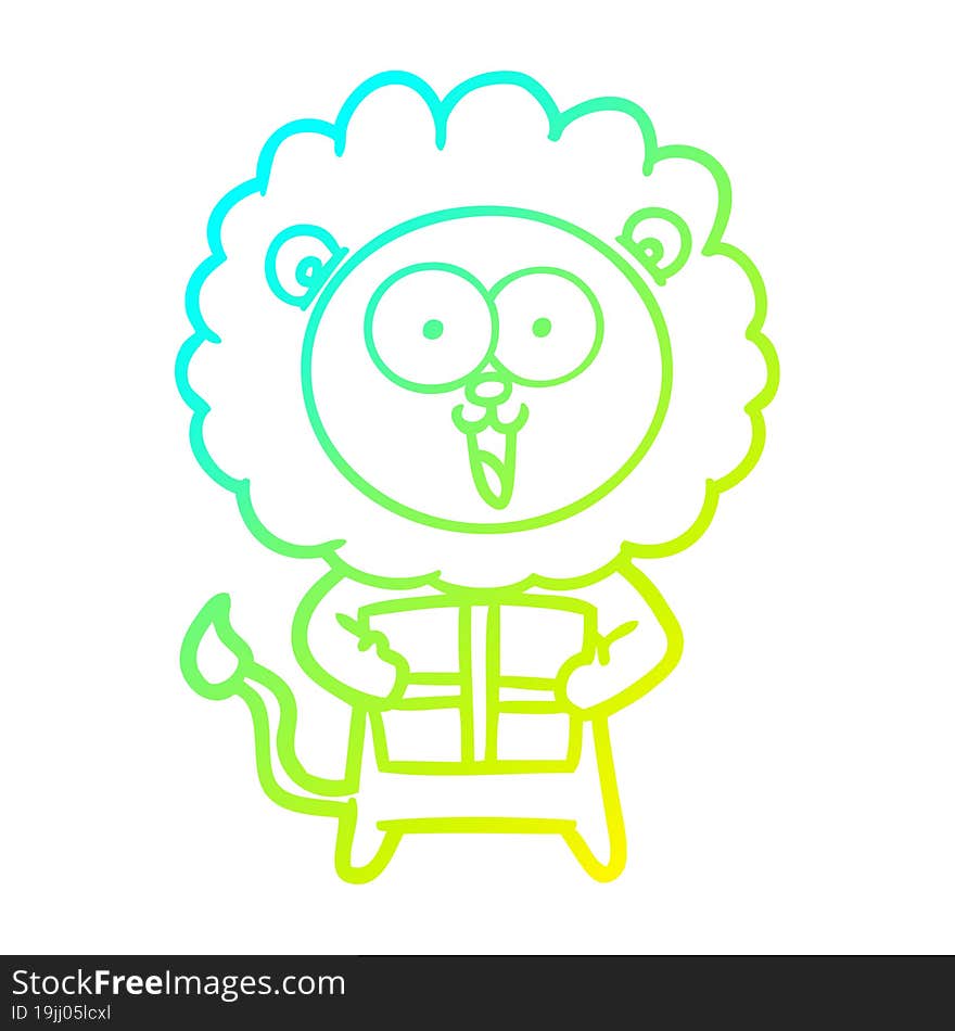 cold gradient line drawing happy cartoon lion