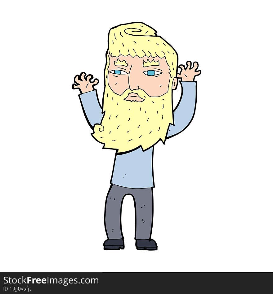 Cartoon Bearded Man Waving Arms