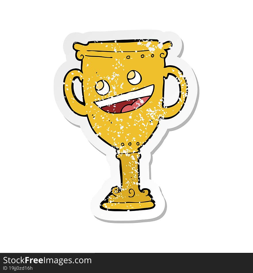 retro distressed sticker of a cartoon trophy