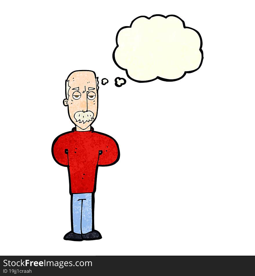 Cartoon Annoyed Balding Man With Thought Bubble