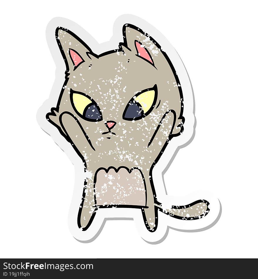 distressed sticker of a confused cartoon cat