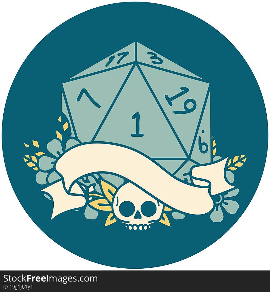 natural one d20 dice roll icon