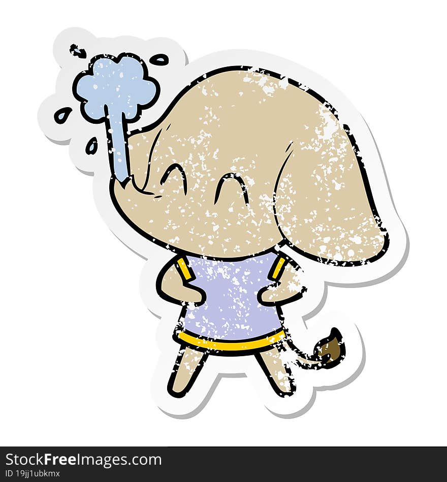 distressed sticker of a cute cartoon elephant spouting water