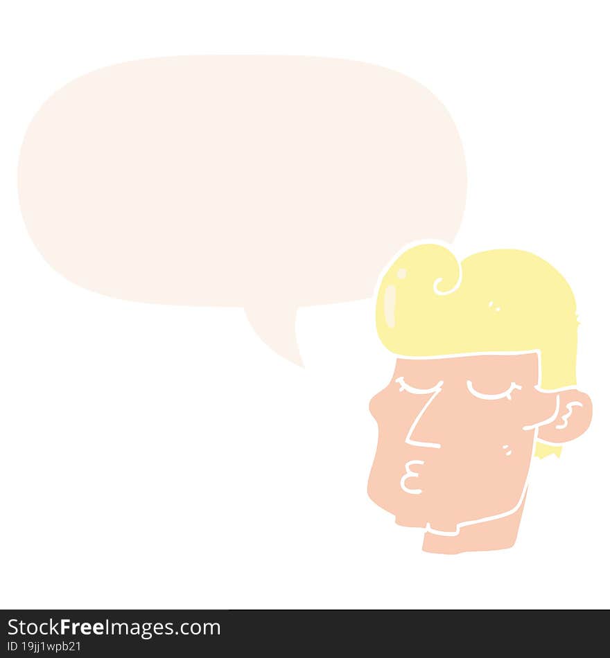 cartoon handsome man and speech bubble in retro style