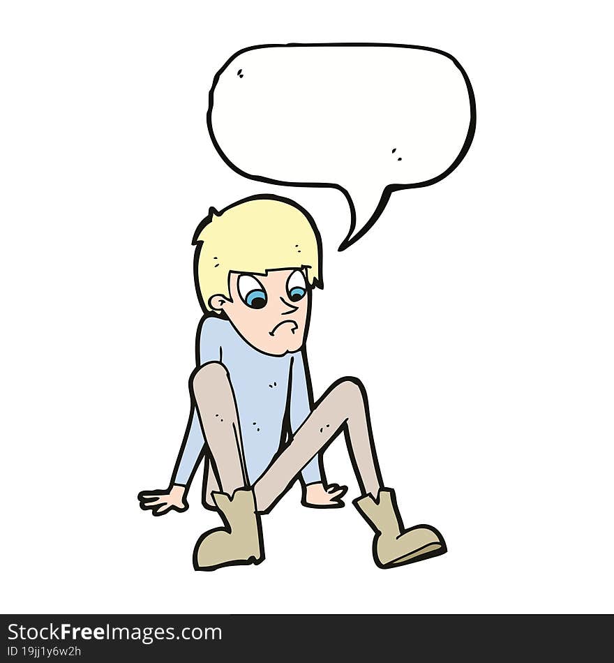 cartoon boy sitting on floor with speech bubble