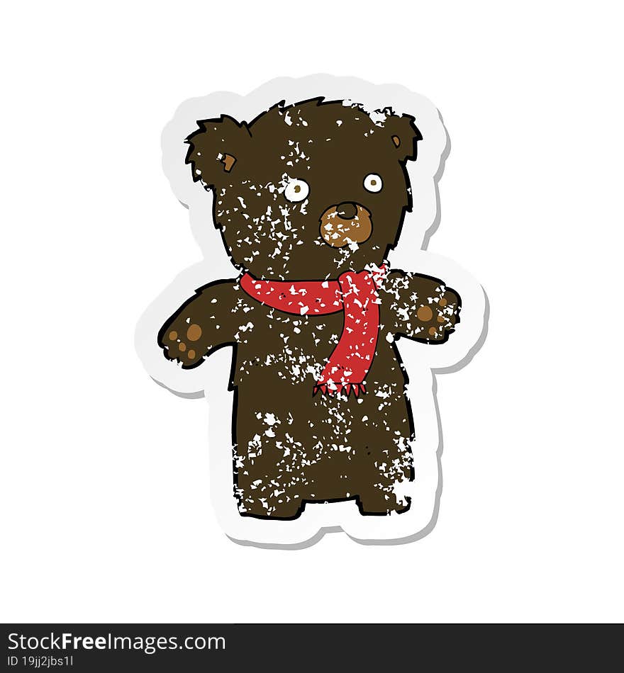 retro distressed sticker of a cartoon cute black bear