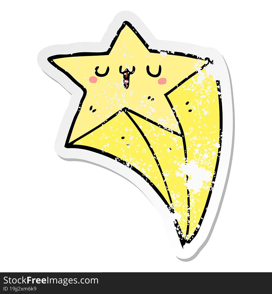 distressed sticker of a cartoon shooting star