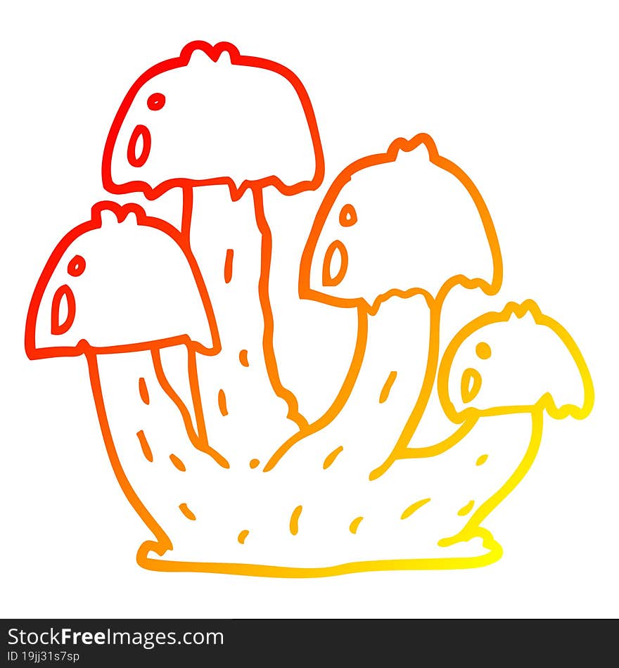 warm gradient line drawing cartoon mushrooms