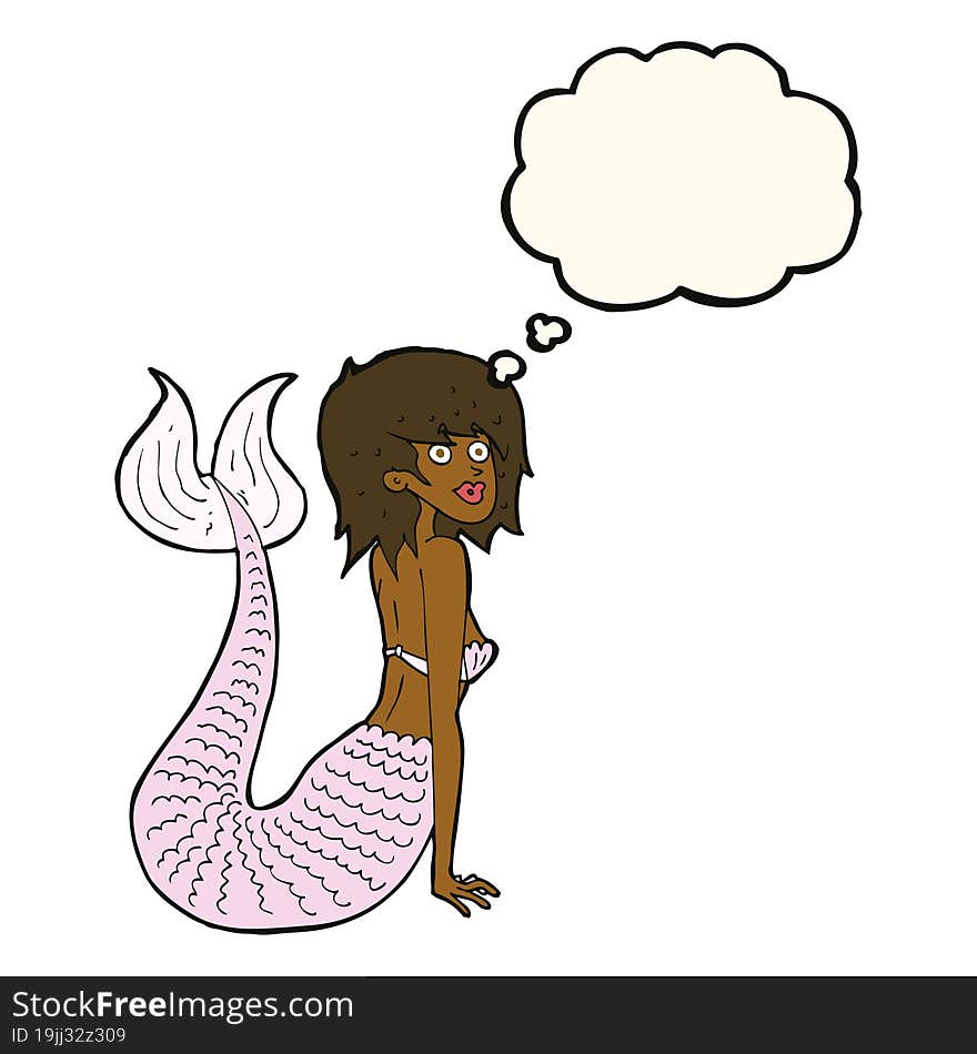 cartoon mermaid with thought bubble