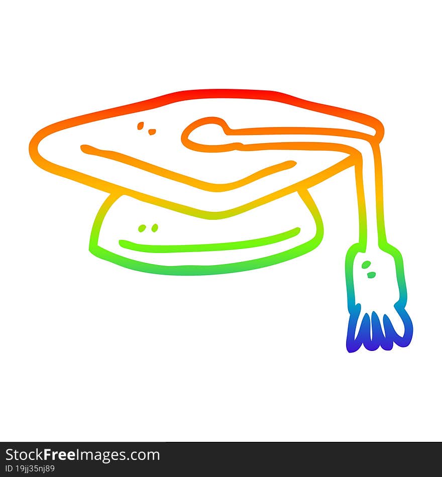 rainbow gradient line drawing cartoon graduation hat