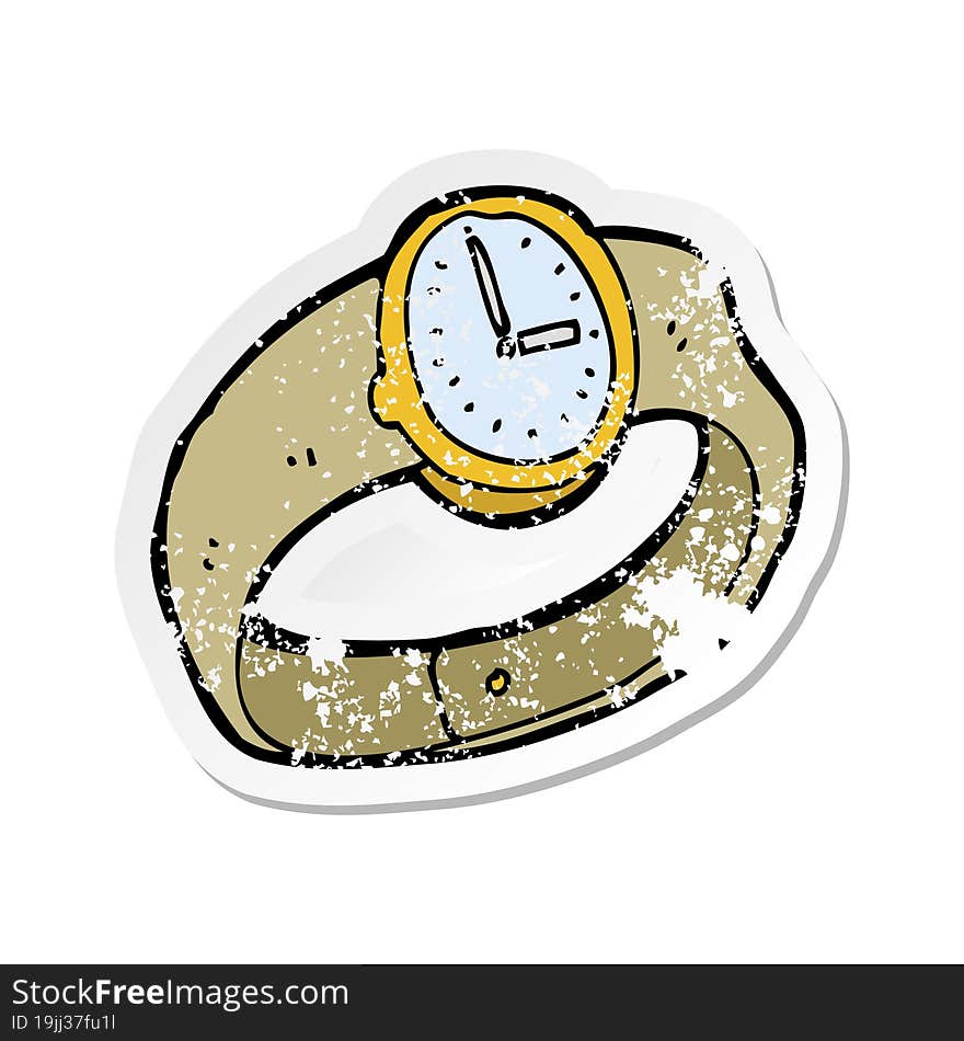 retro distressed sticker of a cartoon wrist watch