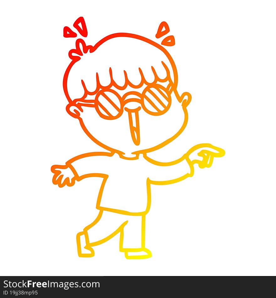 warm gradient line drawing cartoon boy wearing spectacles