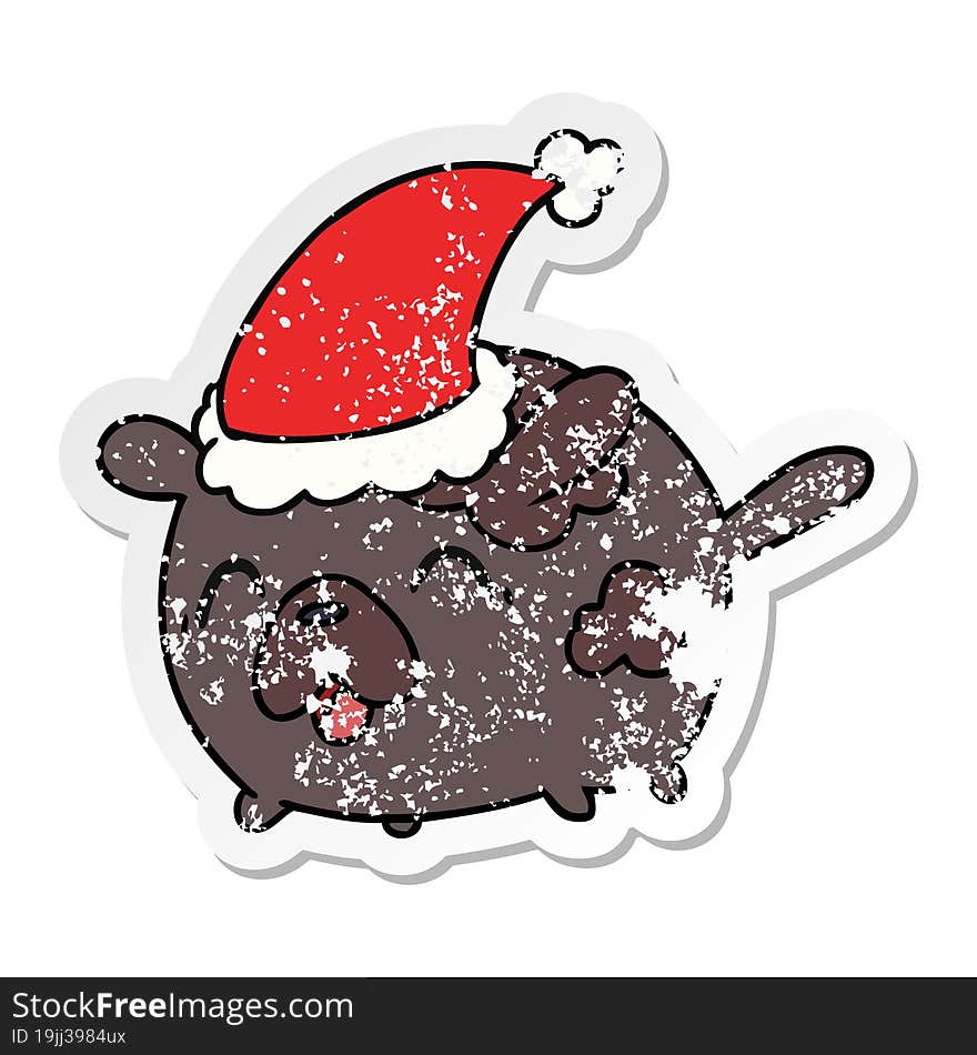 hand drawn christmas distressed sticker cartoon of kawaii dog