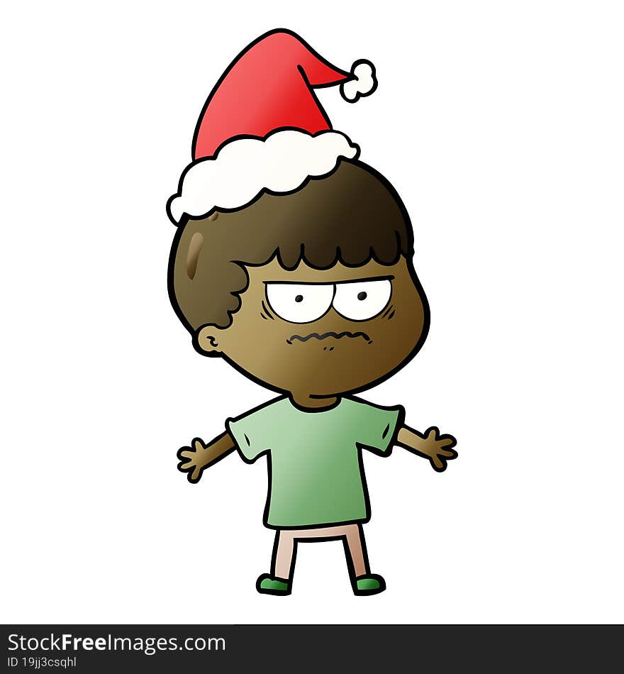 hand drawn gradient cartoon of a angry man wearing santa hat