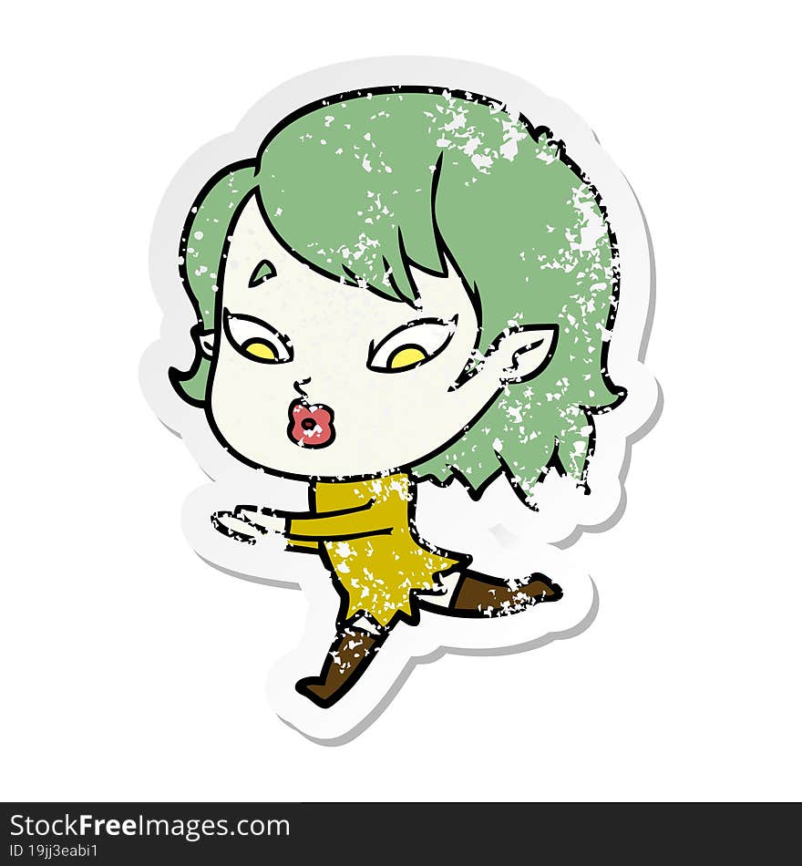 distressed sticker of a cute cartoon vampire girl