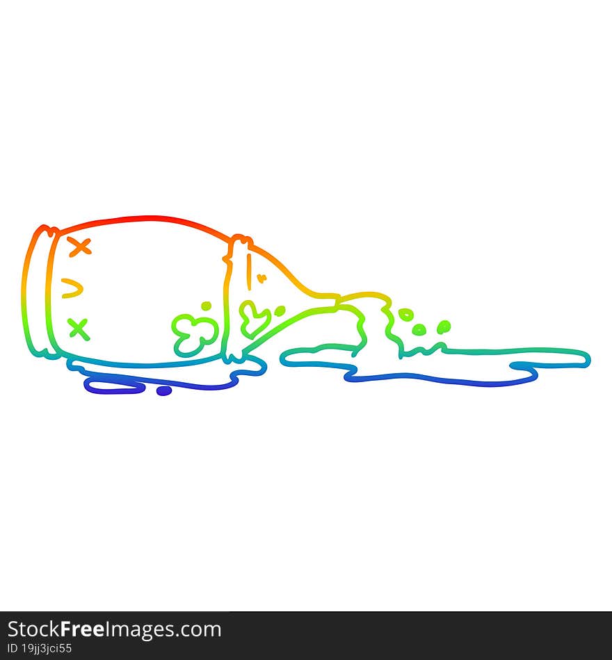 rainbow gradient line drawing cartoon spilled bottle