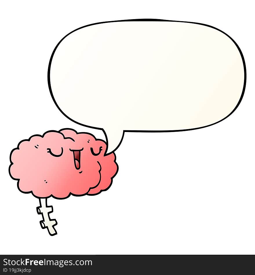 happy cartoon brain and speech bubble in smooth gradient style