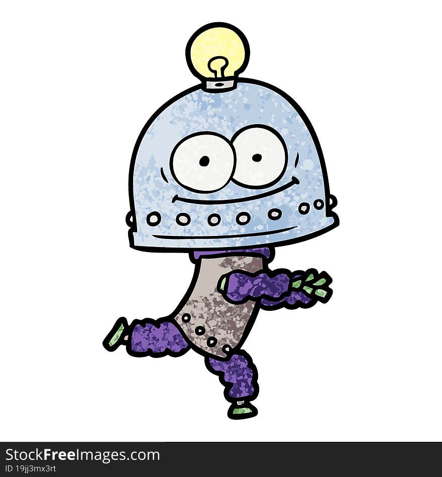 happy carton robot with light bulb. happy carton robot with light bulb