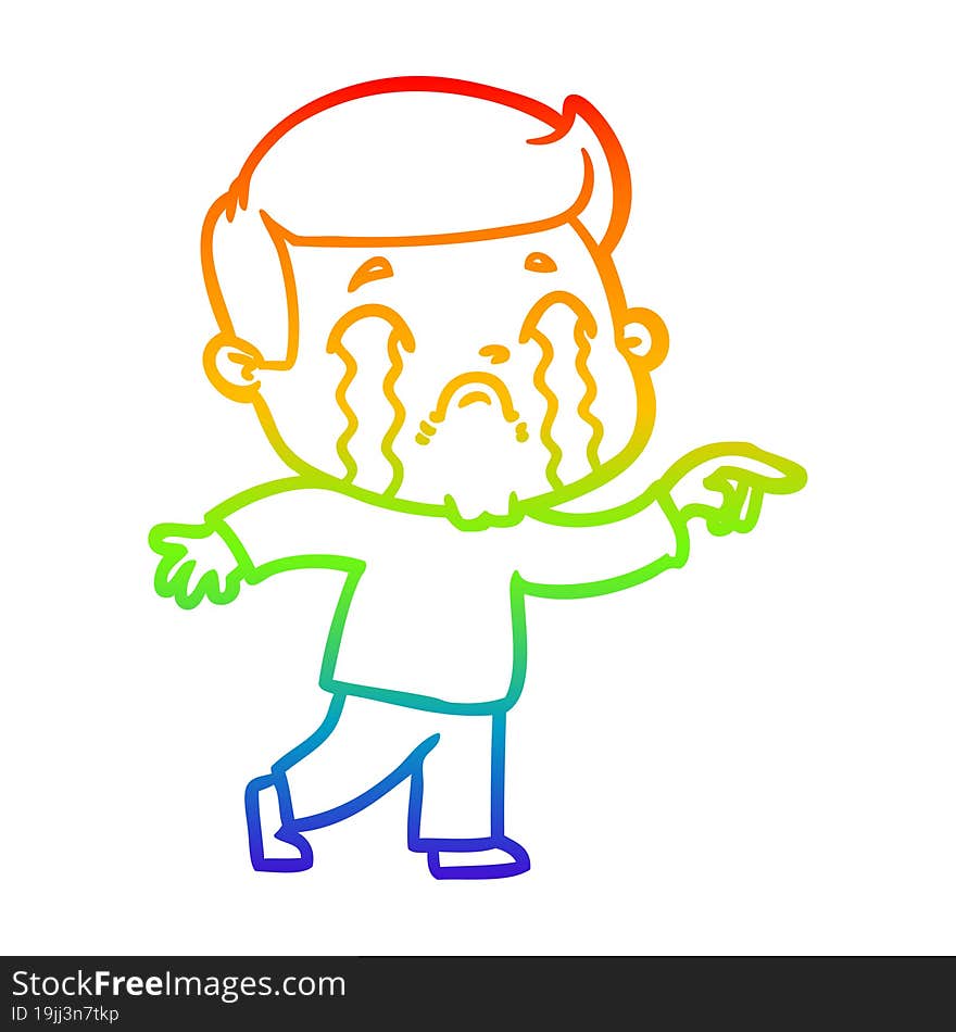 rainbow gradient line drawing of a cartoon man crying