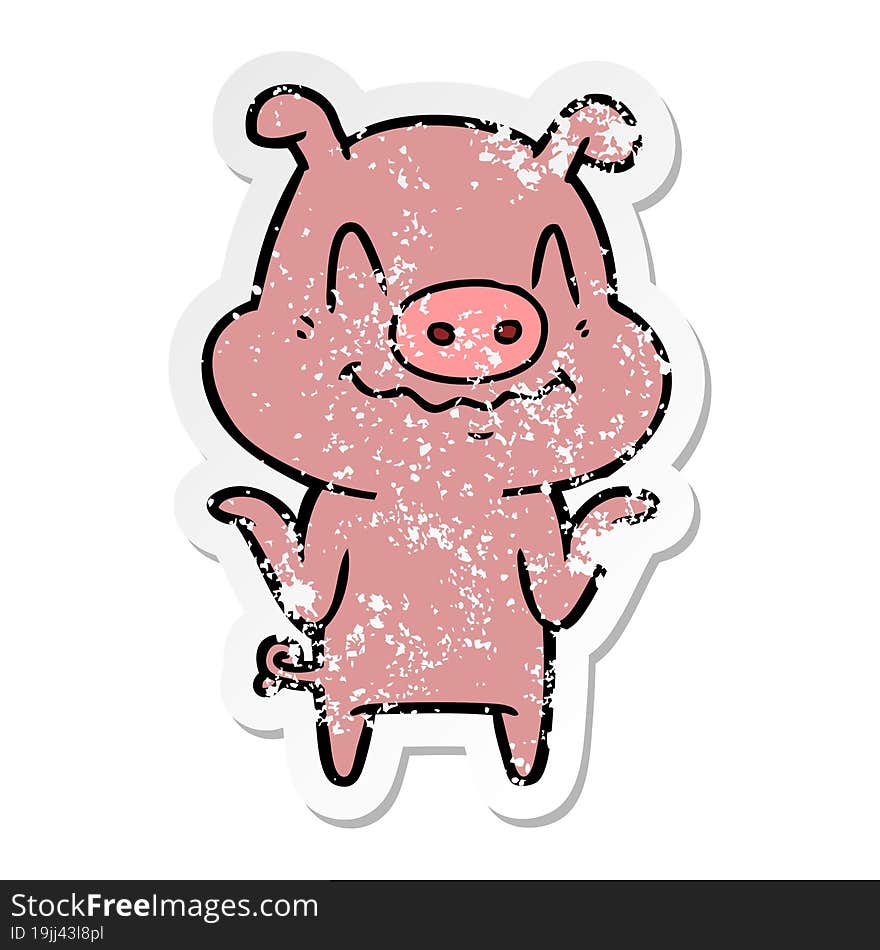 distressed sticker of a nervous cartoon pig