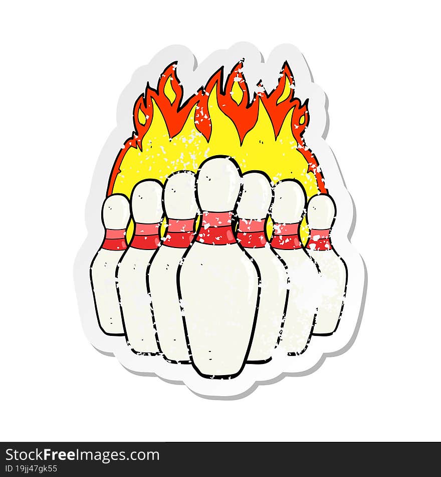 Retro Distressed Sticker Of A Cartoon Flaming Skittles