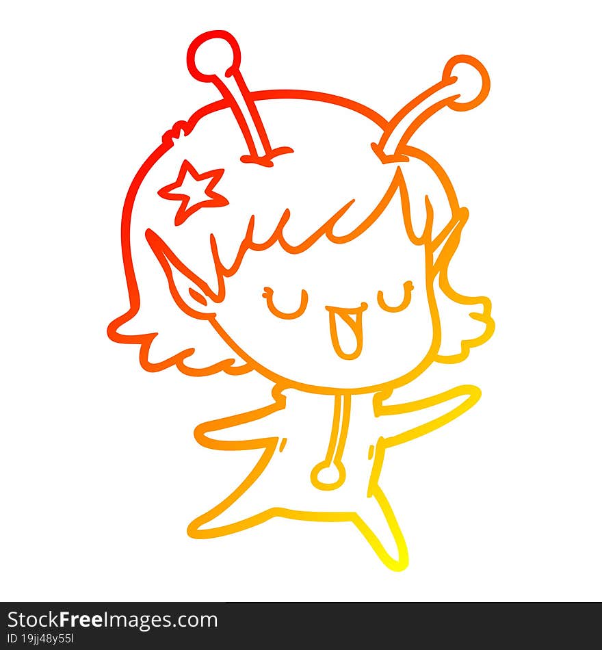 warm gradient line drawing happy alien girl cartoon