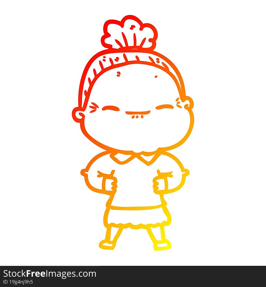 warm gradient line drawing cartoon peaceful old woman