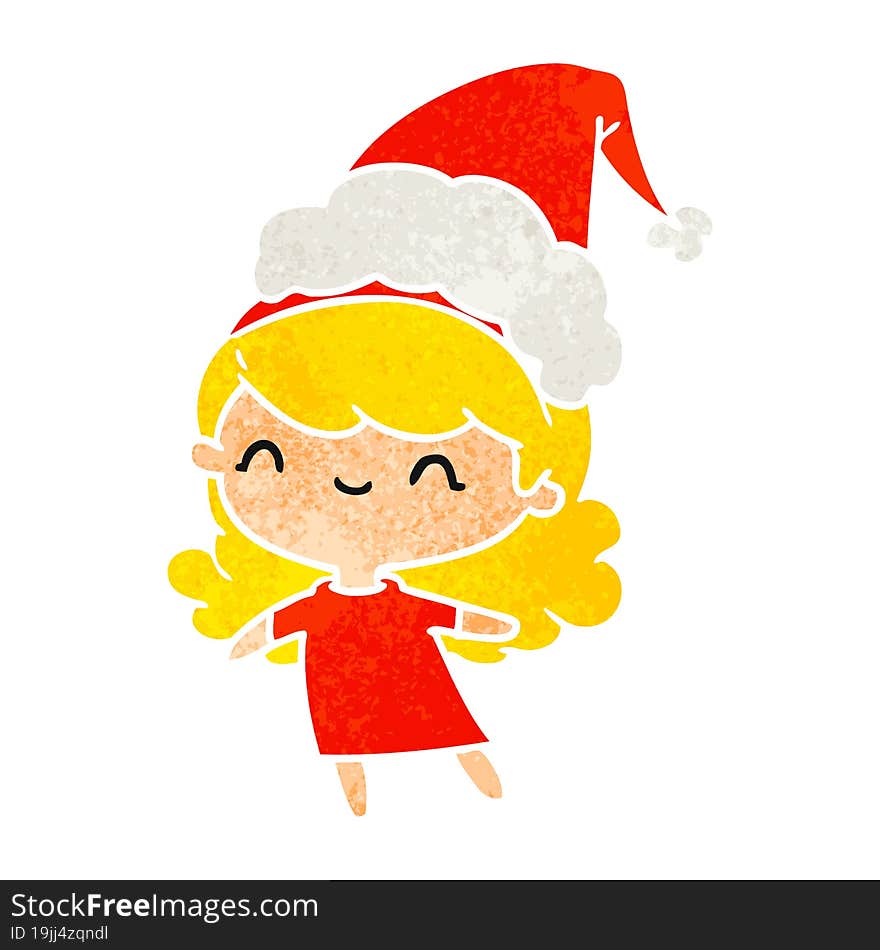 hand drawn christmas retro cartoon of kawaii girl