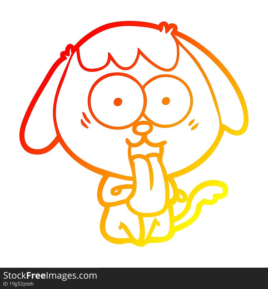 warm gradient line drawing of a cute cartoon dog