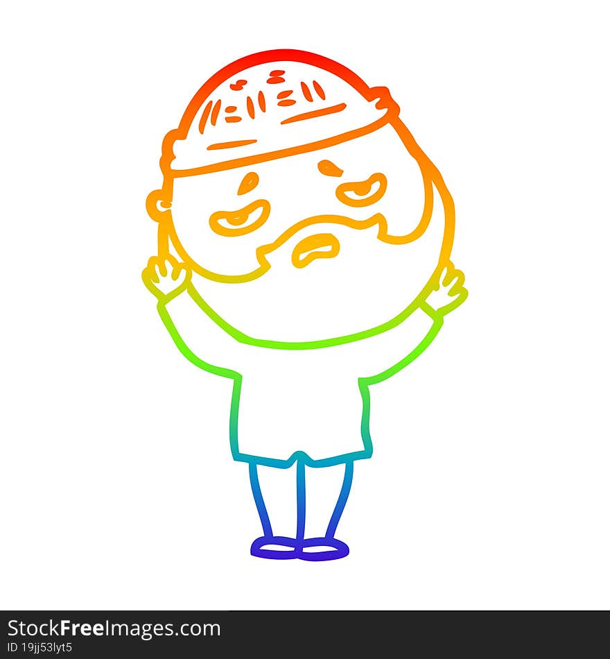 rainbow gradient line drawing cartoon worried man with beard