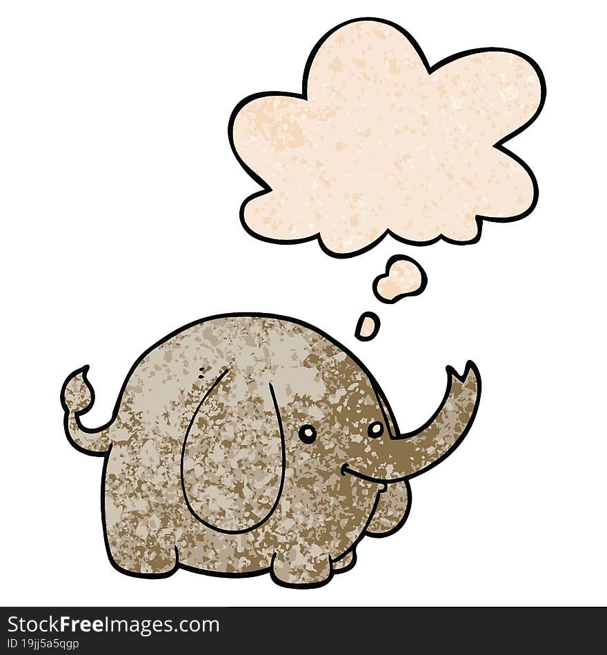 cartoon elephant and thought bubble in grunge texture pattern style