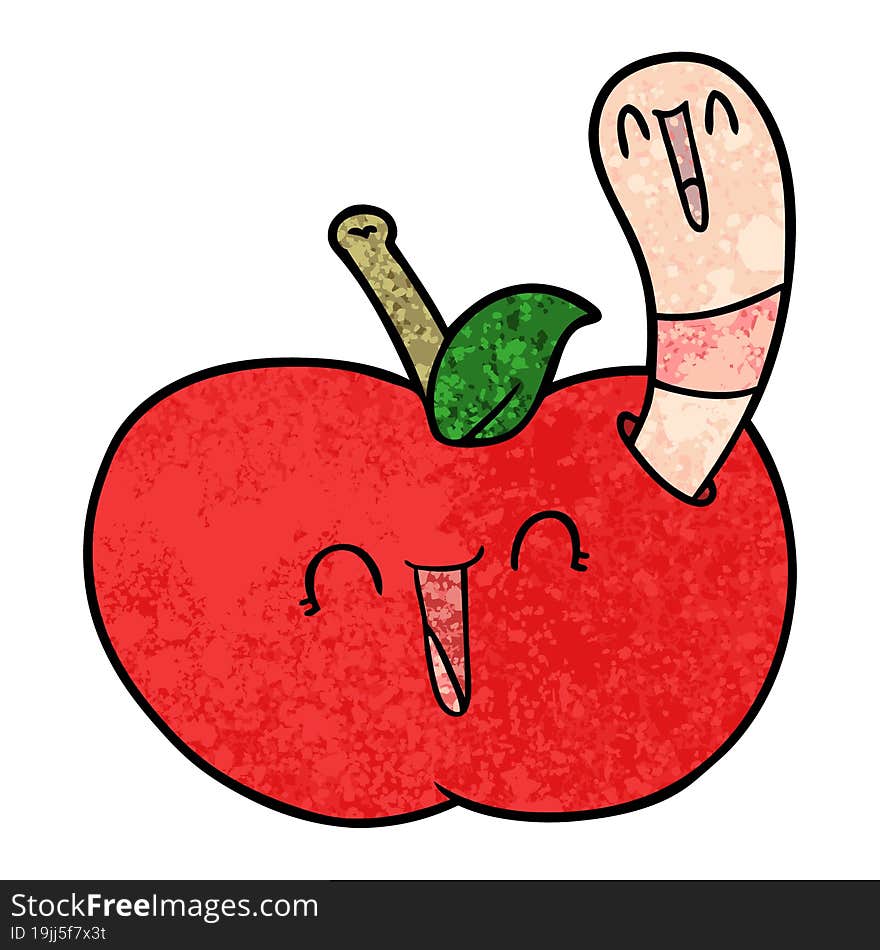 cartoon worm in happy apple. cartoon worm in happy apple