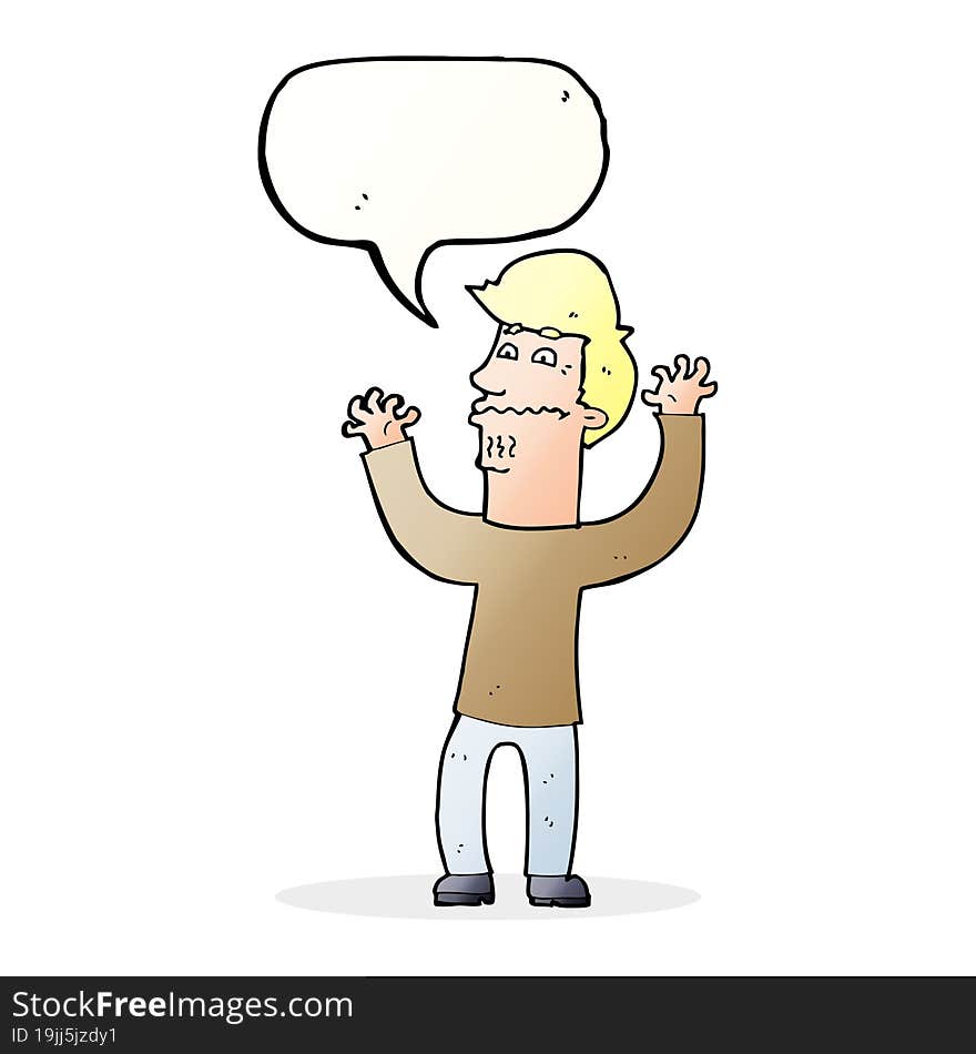 cartoon nervous man with speech bubble