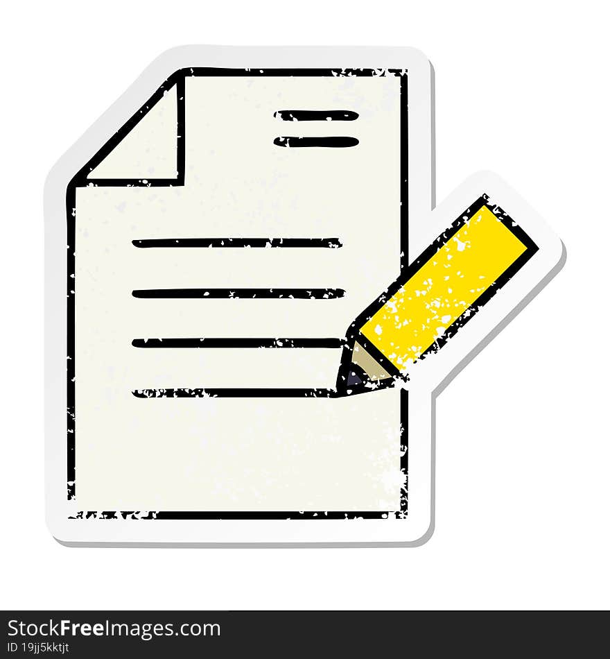 distressed sticker of a cute cartoon of writing a document