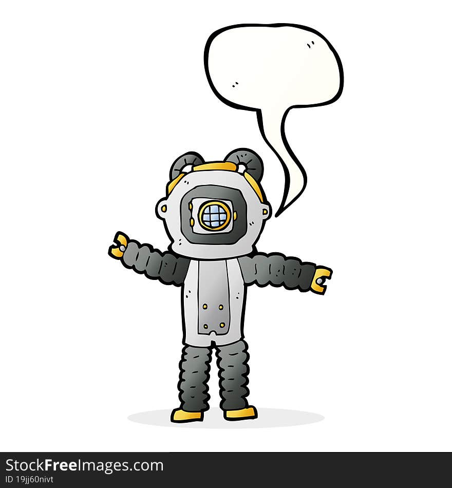 cartoon deep sea diver with speech bubble