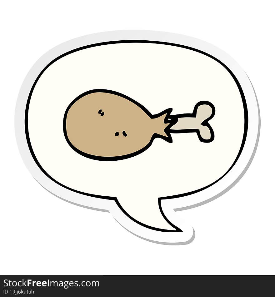 cartoon cooked chicken leg and speech bubble sticker