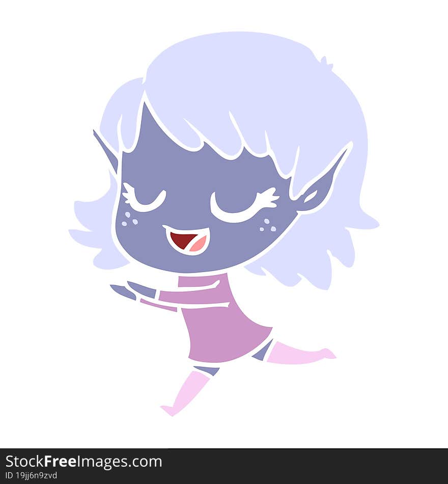 happy flat color style cartoon elf girl running