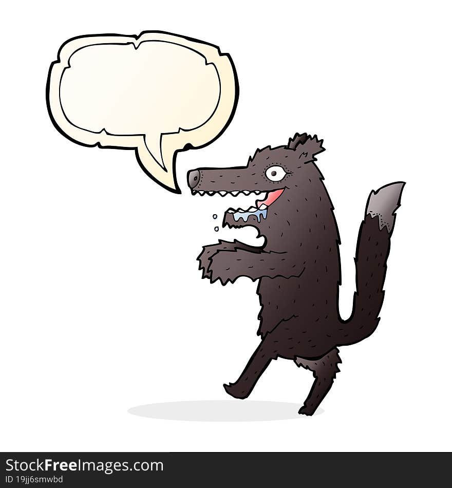 cartoon big bad wolf with speech bubble