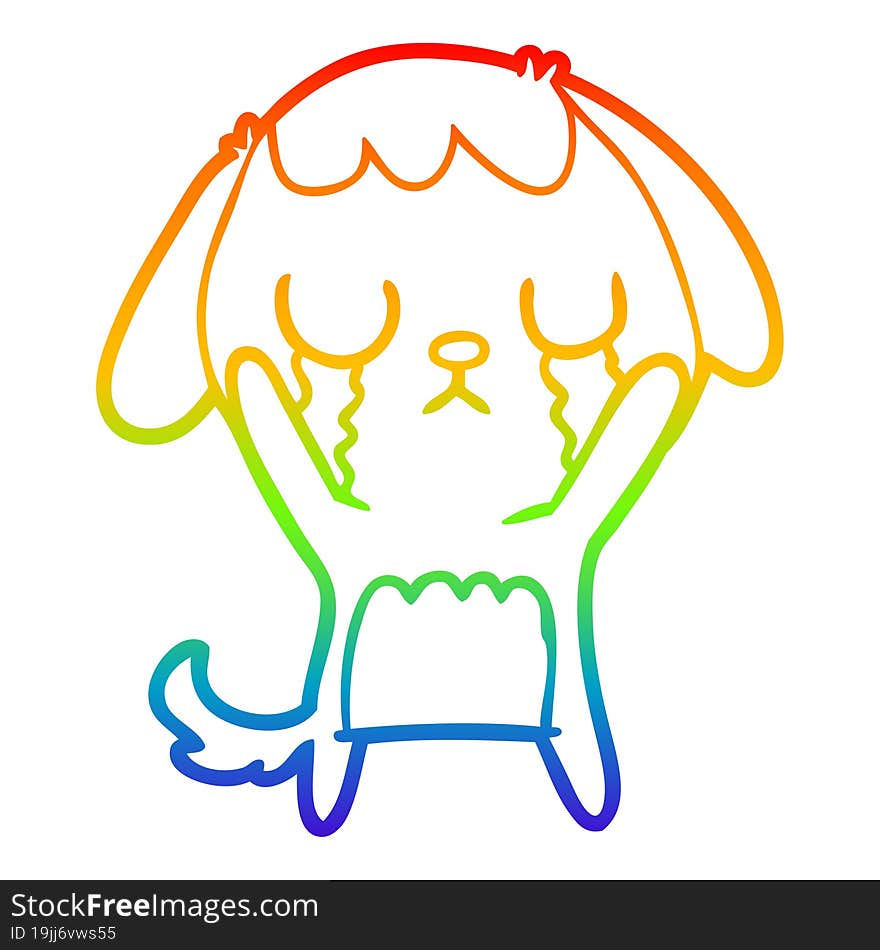 rainbow gradient line drawing of a cute cartoon dog crying