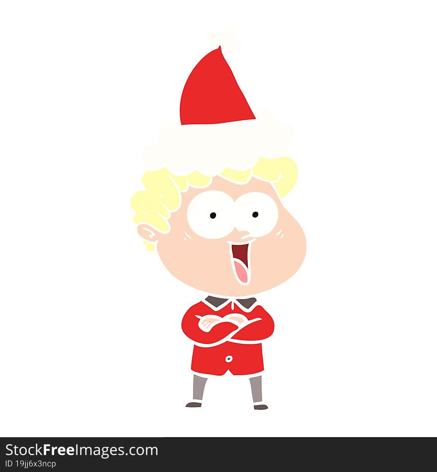 flat color illustration of a happy man wearing santa hat