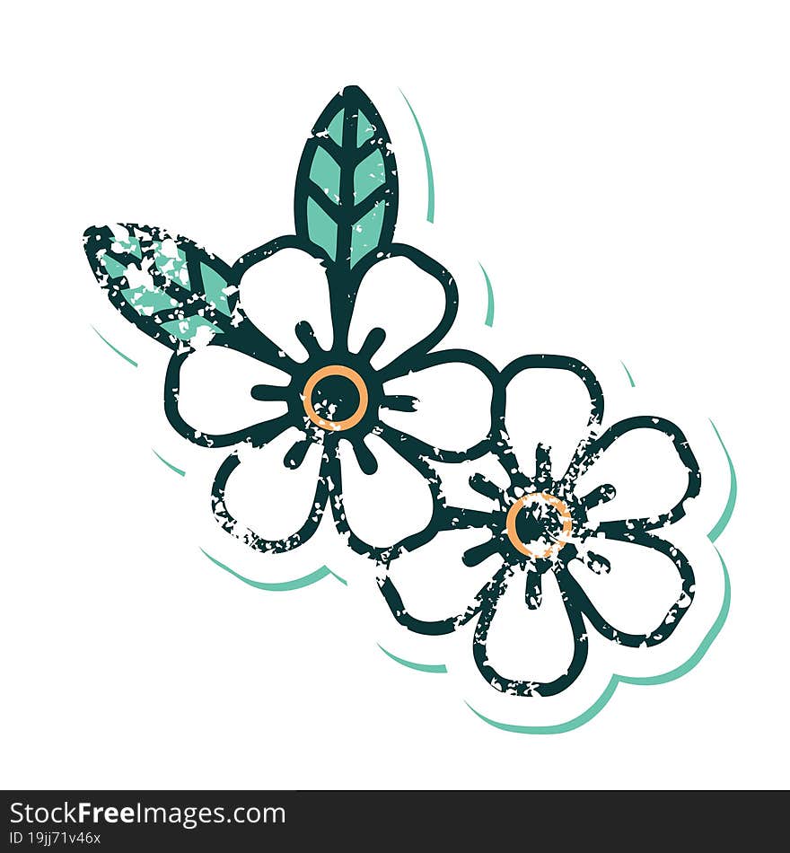 iconic distressed sticker tattoo style image of flowers. iconic distressed sticker tattoo style image of flowers