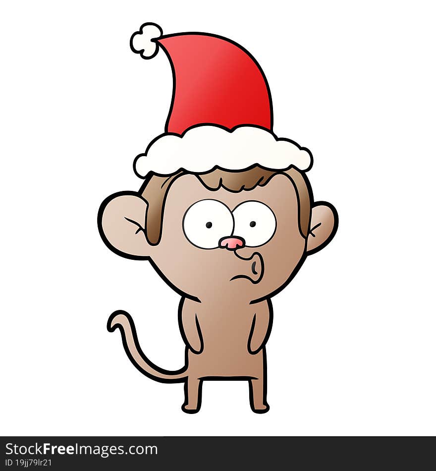 gradient cartoon of a hooting monkey wearing santa hat