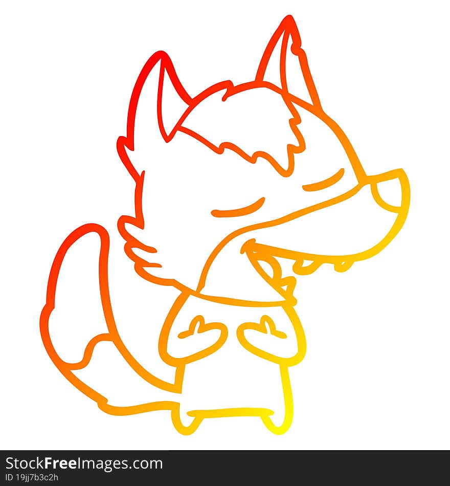 warm gradient line drawing cartoon wolf laughing