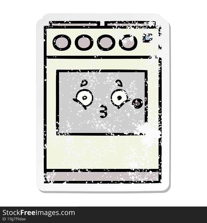 Distressed Sticker Of A Cute Cartoon Kitchen Oven