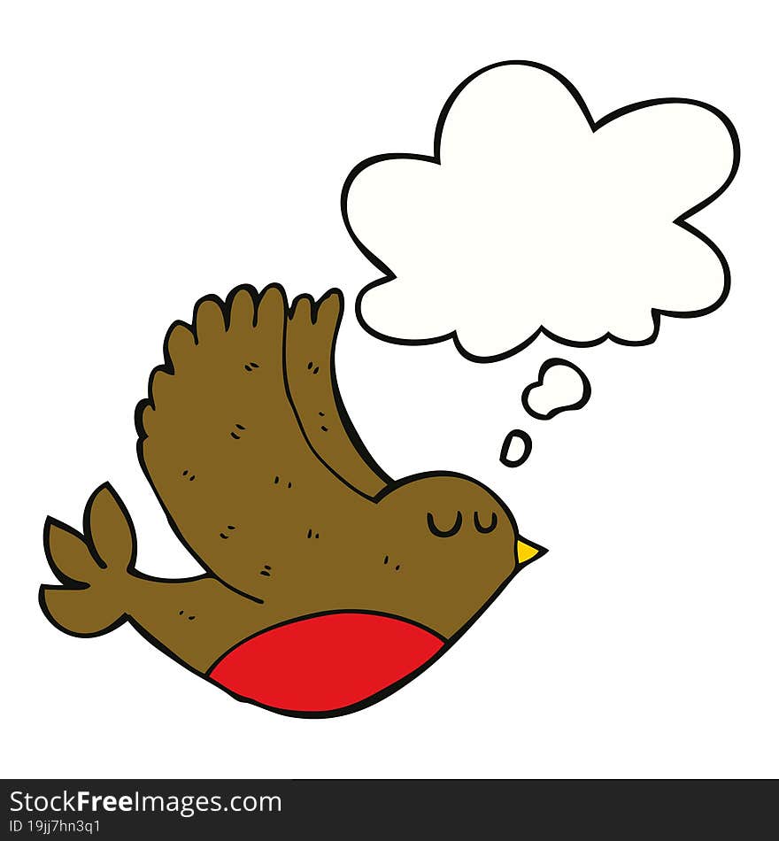 cartoon flying bird with thought bubble. cartoon flying bird with thought bubble