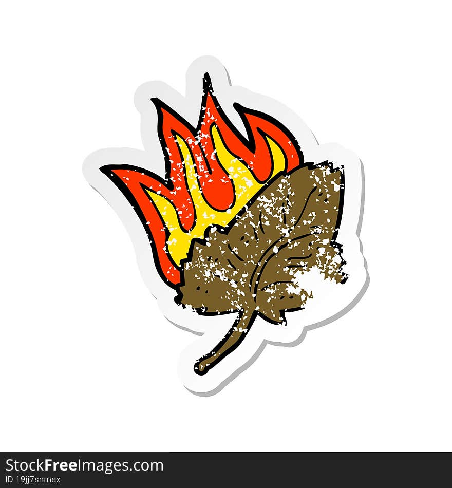 retro distressed sticker of a cartoon burning dry leaf symbol