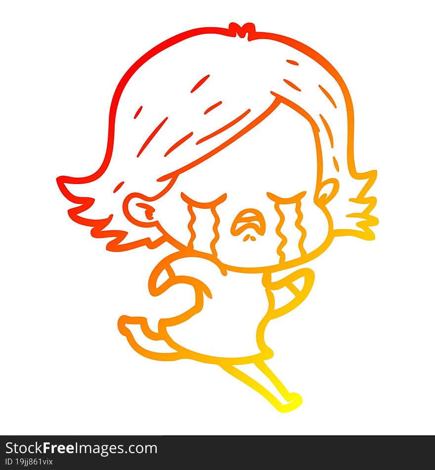 warm gradient line drawing of a cartoon girl crying whilst running