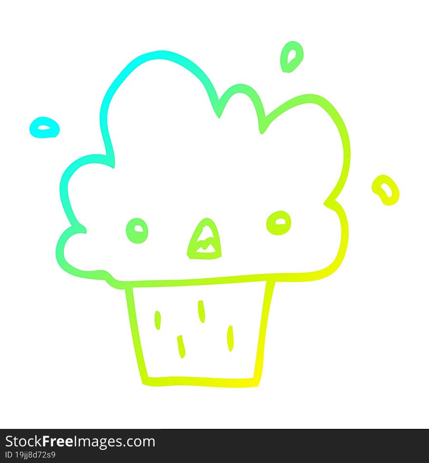 cold gradient line drawing of a cartoon cupcake