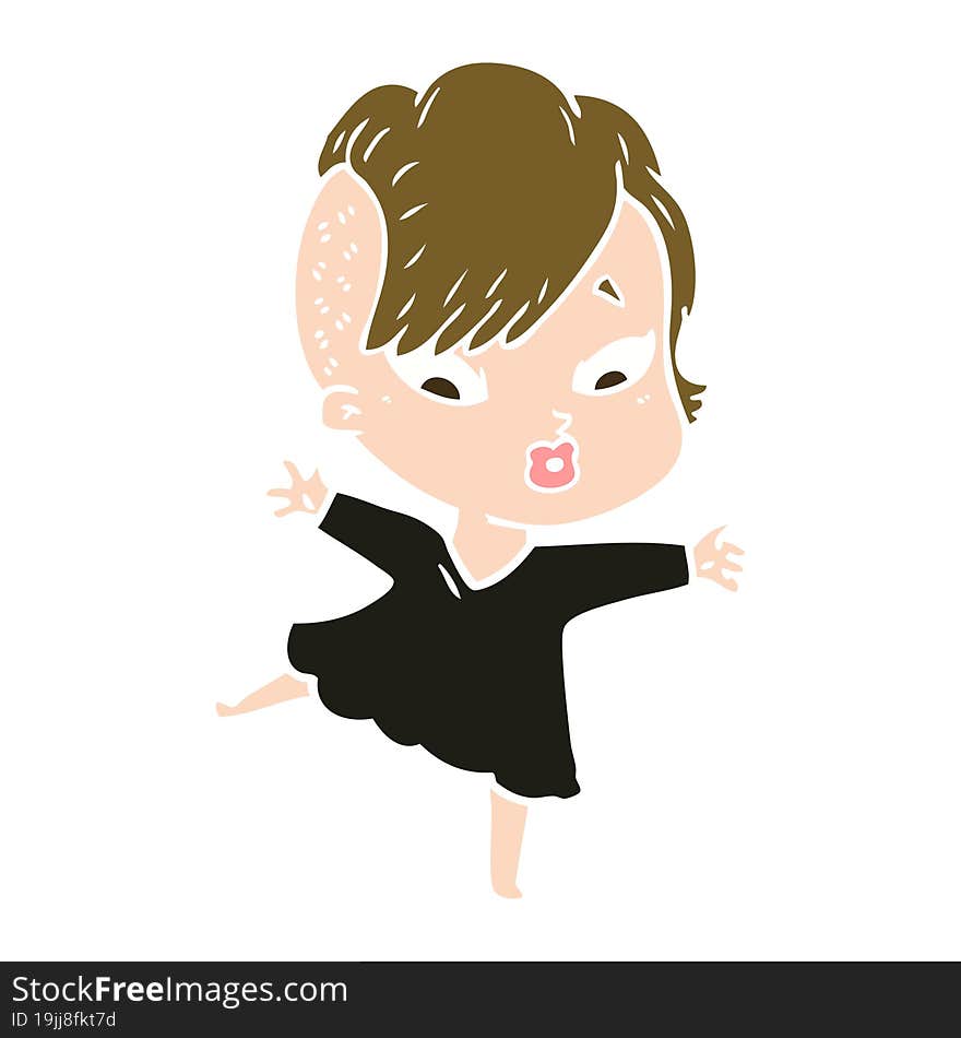 flat color style cartoon surprised girl in black dress